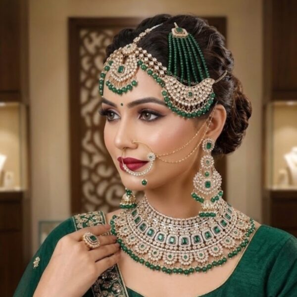 Jamani Royal Emerald Green Semi Bridal Jewelry Set