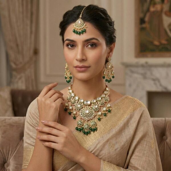 Jamani Semi Bridal White Jewelry Set – Fine Quality Party Wear Necklace Set for Women