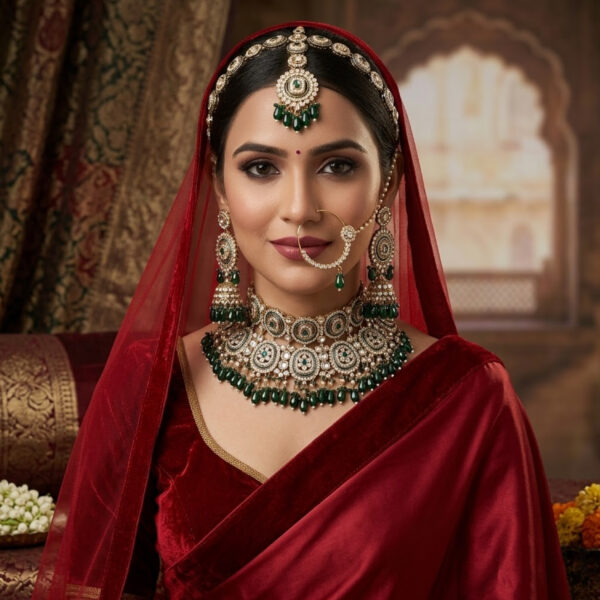 HMG Fashions Heritage Green Kundan Semi-Bridal Set