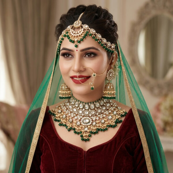 HMG Fashions Heritage Green Kundan Semi-Bridal Set