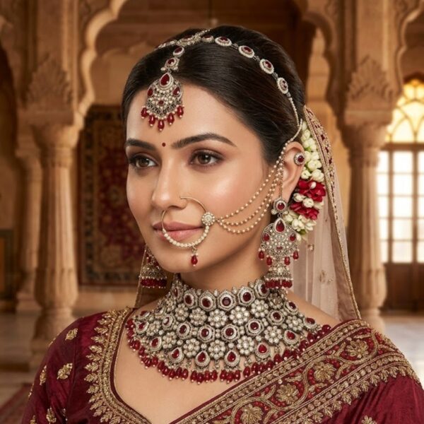 Jamani Premium Maroon Shadow Stone Mini Bridal Set