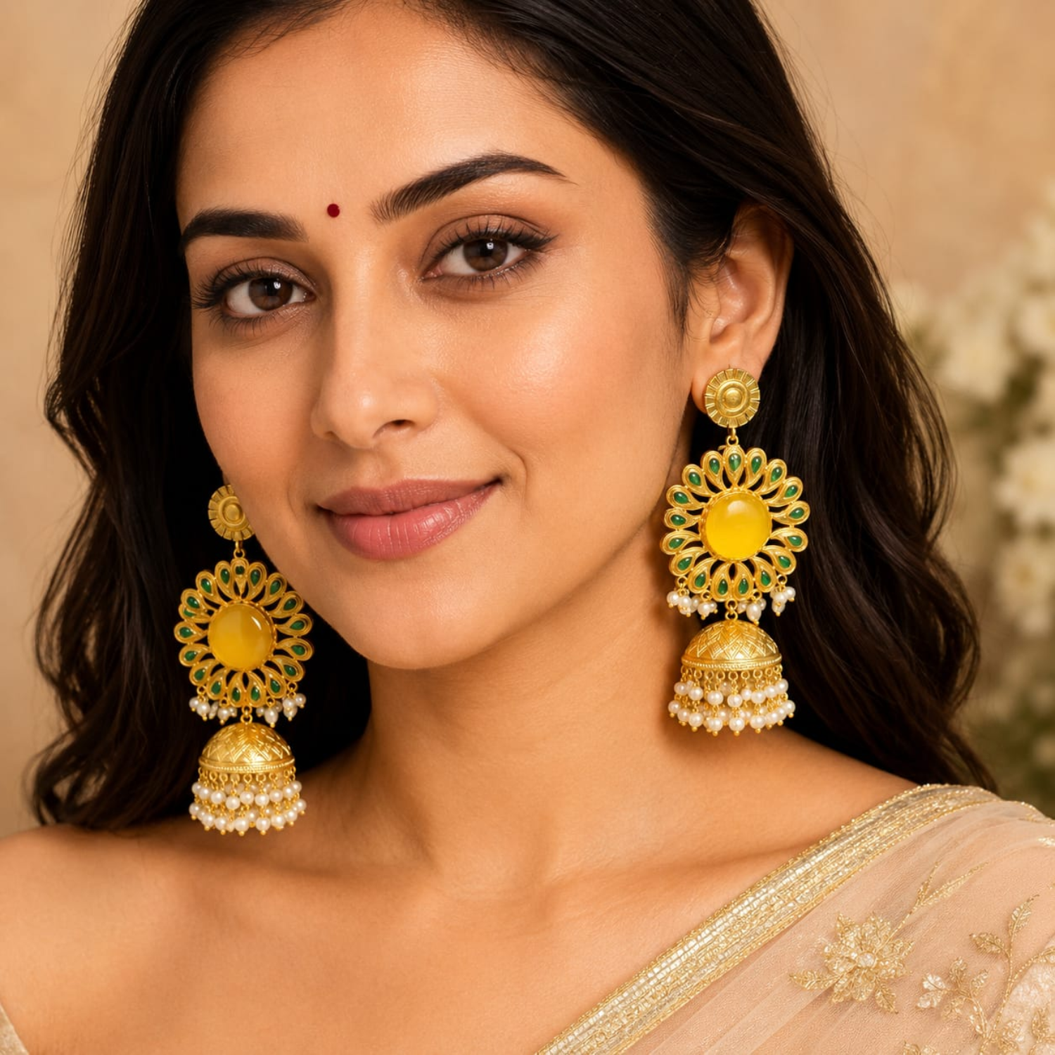 Jamani Festive Sunburst Matte Gold Jhumka Earrings