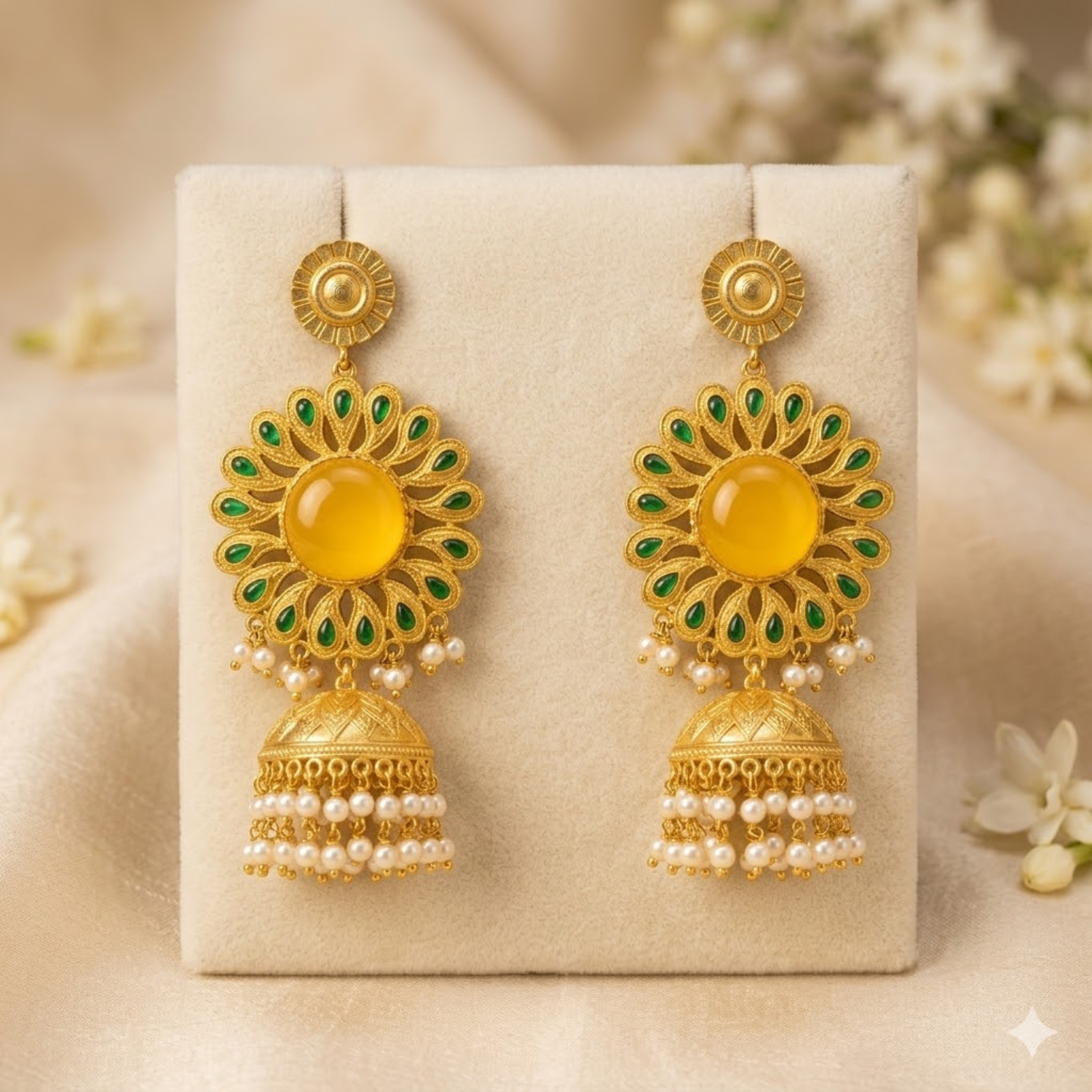 Jamani Festive Sunburst Matte Gold Jhumka Earrings - Image 2