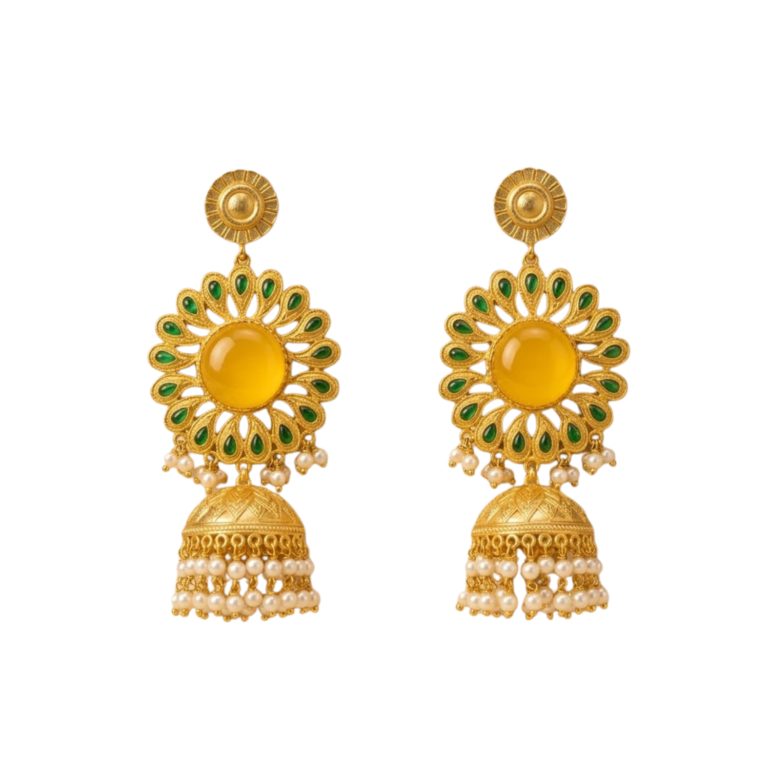 Jamani Festive Sunburst Matte Gold Jhumka Earrings - Image 3