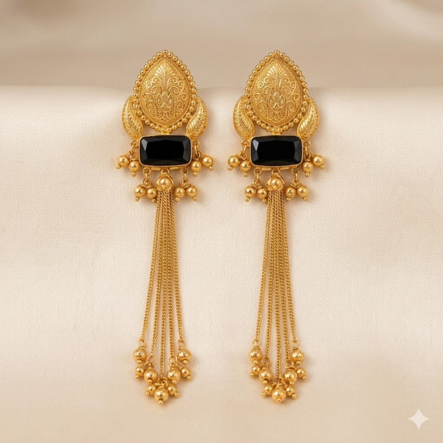 Jamani Noir Statement Gold Tassel Earrings - Image 2