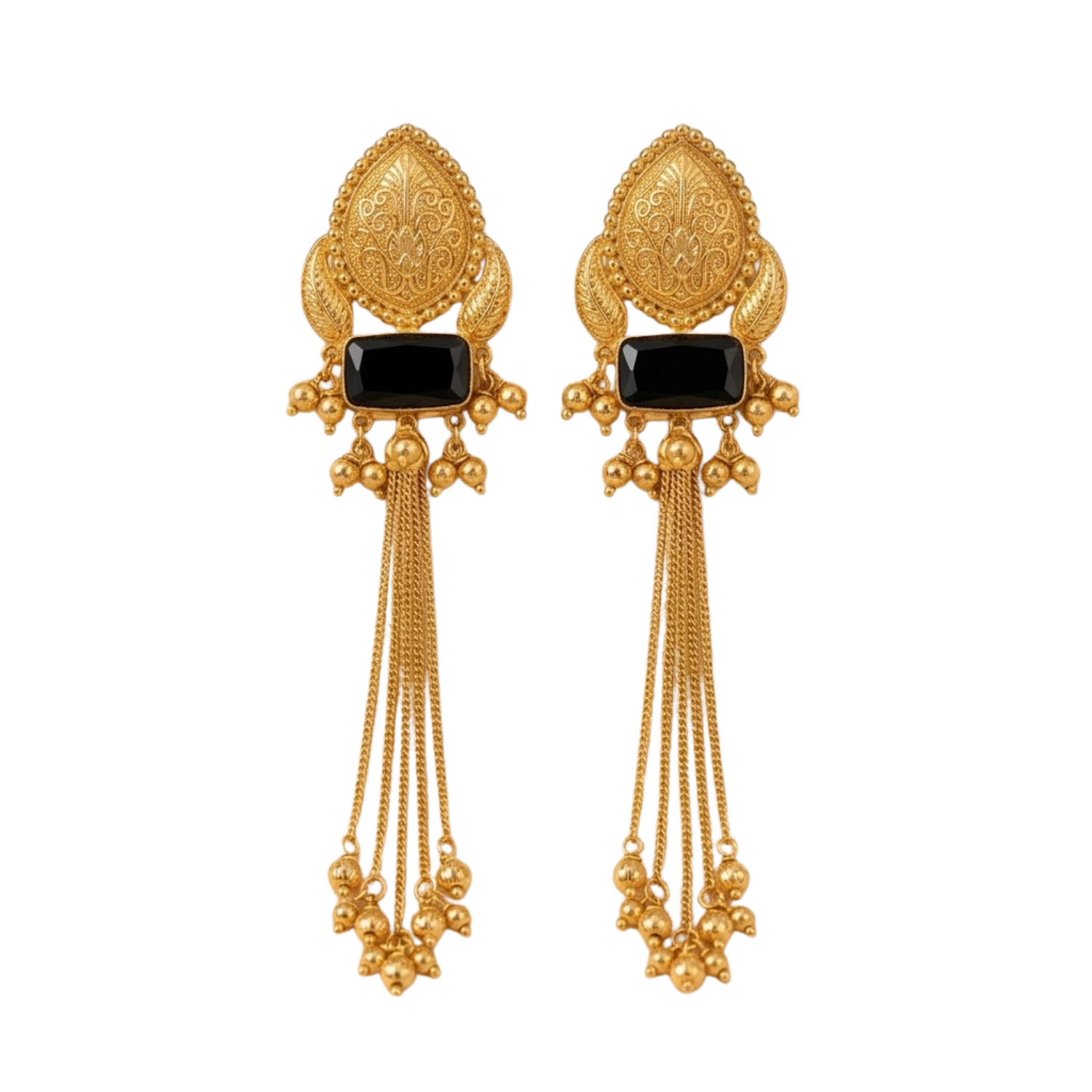 Jamani Noir Statement Gold Tassel Earrings - Image 3