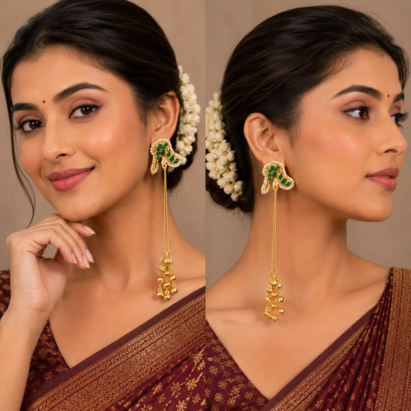 Jamani Emerald-Green Paisley Tassel Earrings