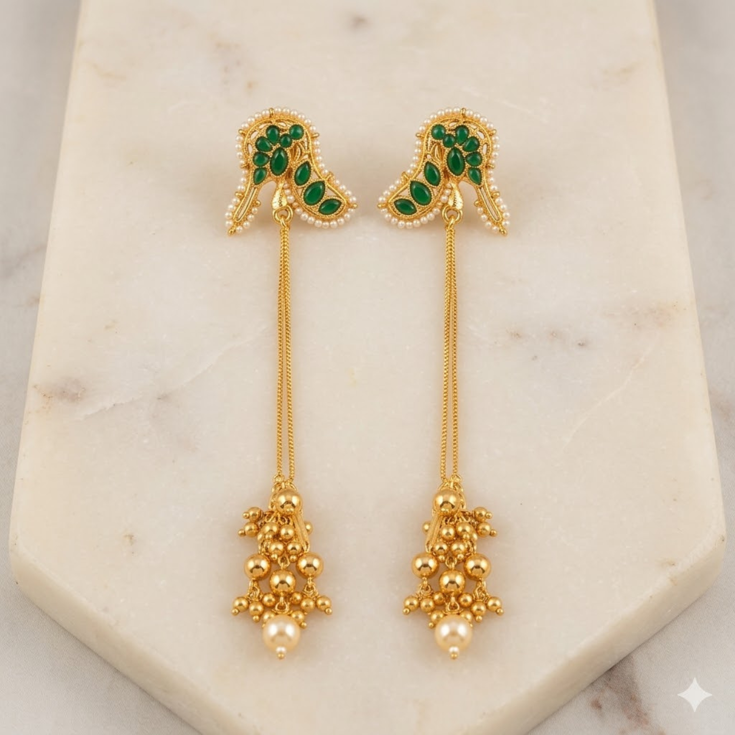 Jamani Emerald-Green Paisley Tassel Earrings - Image 2
