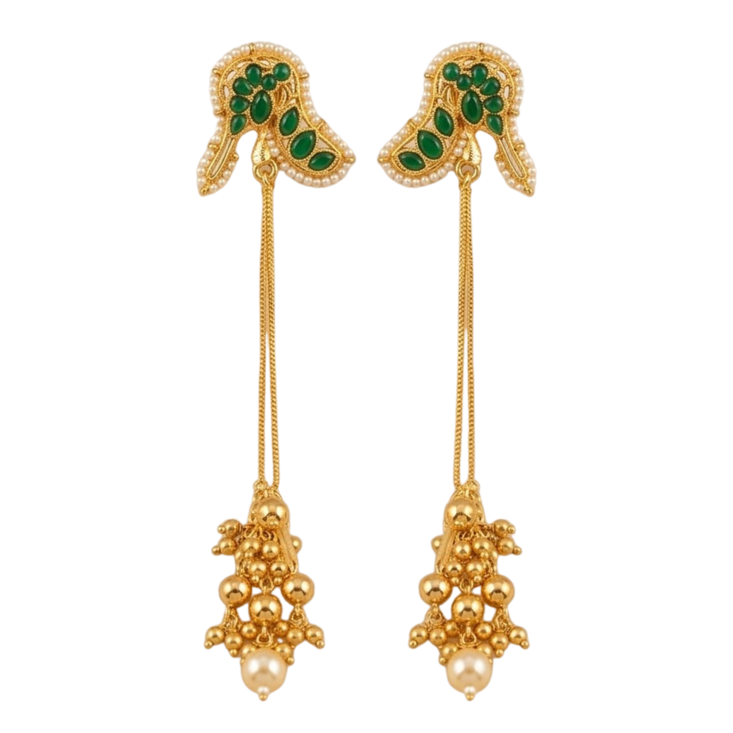 Jamani Emerald-Green Paisley Tassel Earrings - Image 3