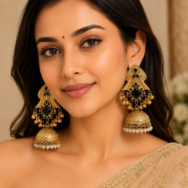 JAMANI Noir Jharoka Jhumka Earrings