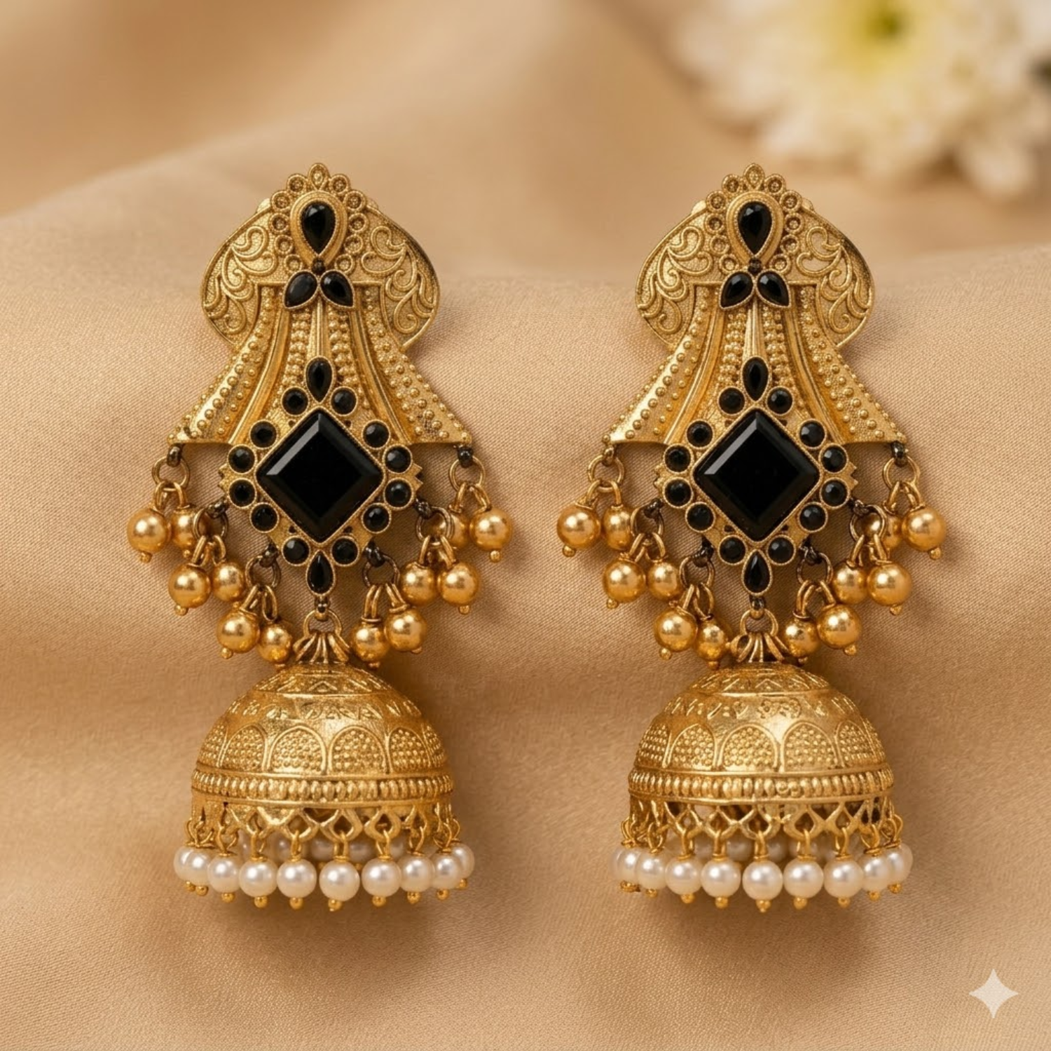 JAMANI Noir Jharoka Jhumka Earrings - Image 2