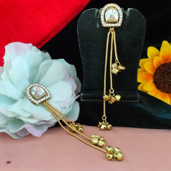 Jamani Royal Kundan Stone Drop Earrings with Cascading Ghungroo Tassels