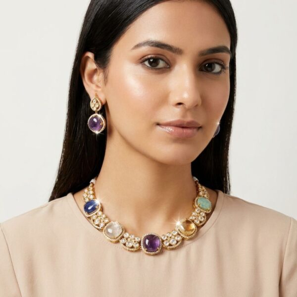 Jamani Regal Oval Cabochon & Pave Crystal Multi-Gem Choker Set