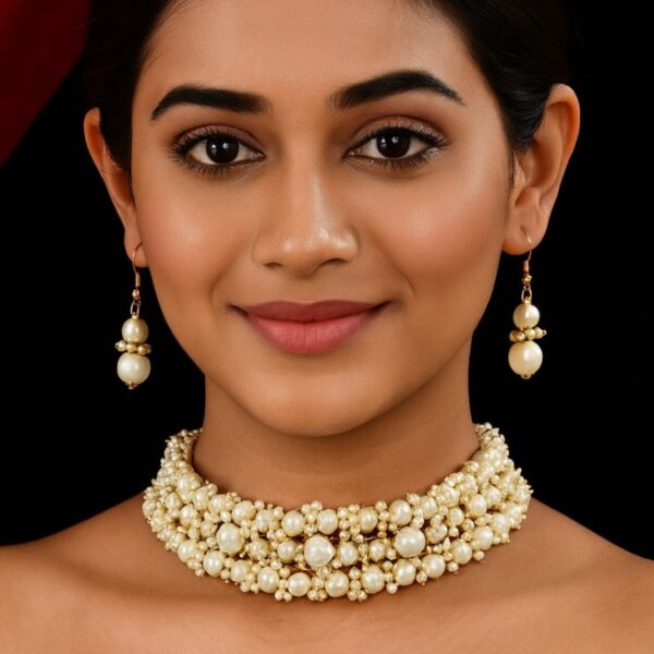 Jamani Classic Pearl Band Choker Necklace Set for Women