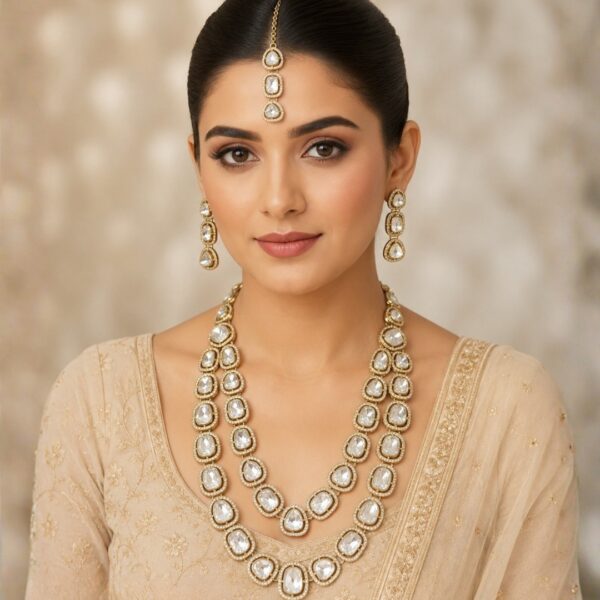 Jamani Dual-Row Bordered Kundan Grand Bridal Jewelry Set