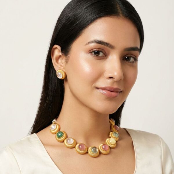 Jamani Royal Gold-Plated Navratna-Inspired Cabochon Jewelry Set